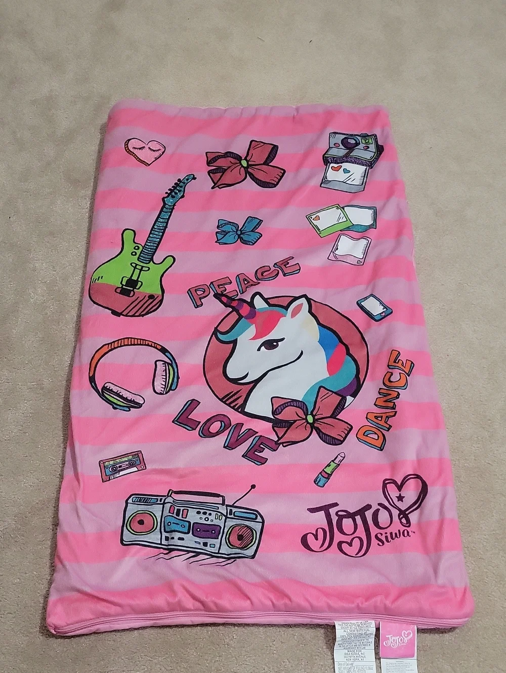 JoJo Siwa Pink Striped Unicorn Sleep Sack with Colorful Graphics